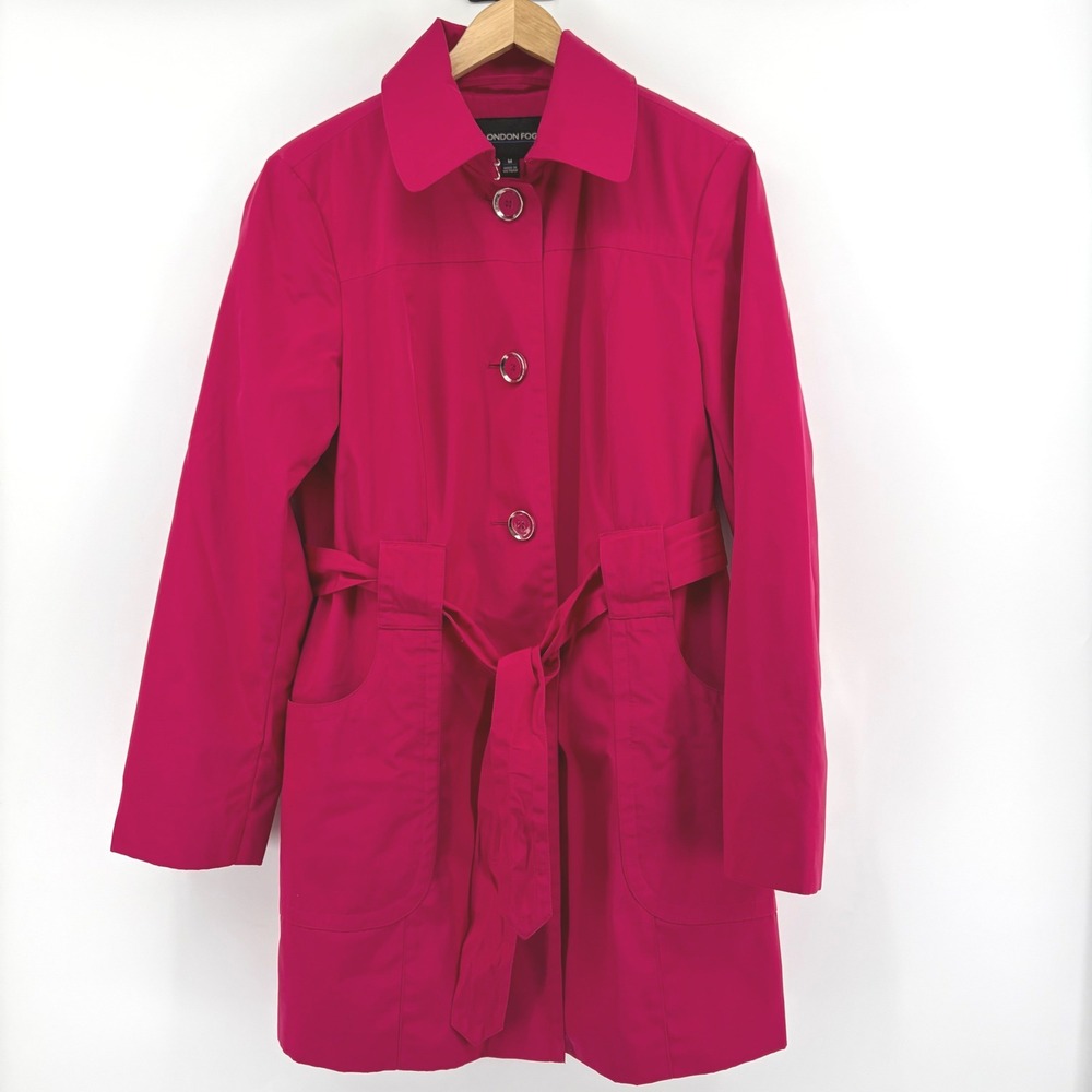 London Fog Magenta Lightweight Trench Coat Collared Jacket Women M‎